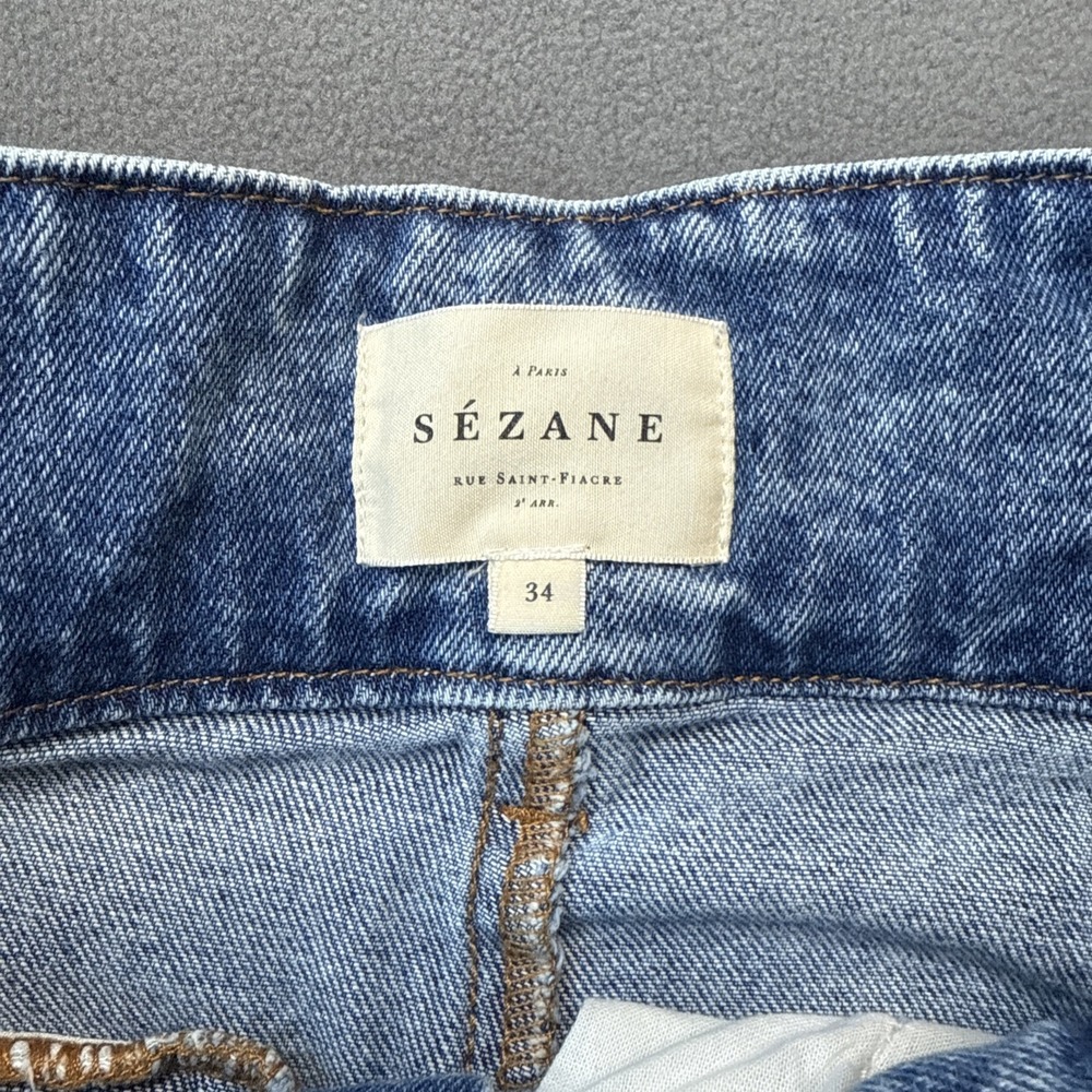 Sezane‎ Jeans Womens 34 Blue Austin High Waist Pleat Paperbag Preppy HEMMED READ - Picture 6 of 16